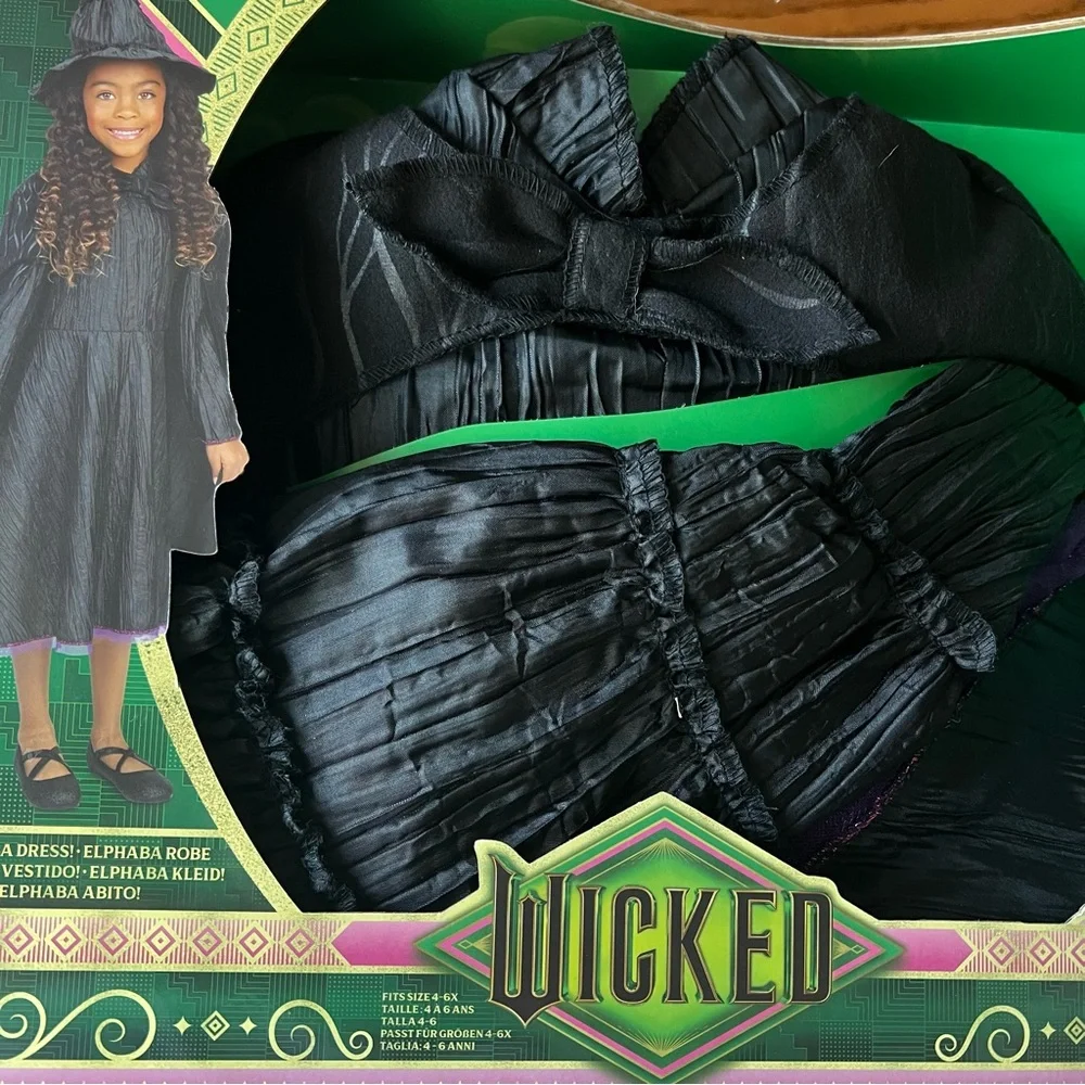 Wicked Elphaba Witch Costume dress for Kids NEW - Black dress cape hat